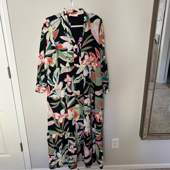 Karlie Multi Floral V-Neck Long Sleeve Tier Maxi Dress Size Large - Picture 2 of 9